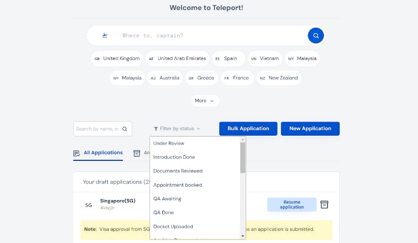 Track Sweden visa status using the Teleport dashboard