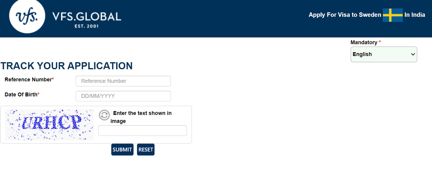 VFS global Sweden visa tracking portal