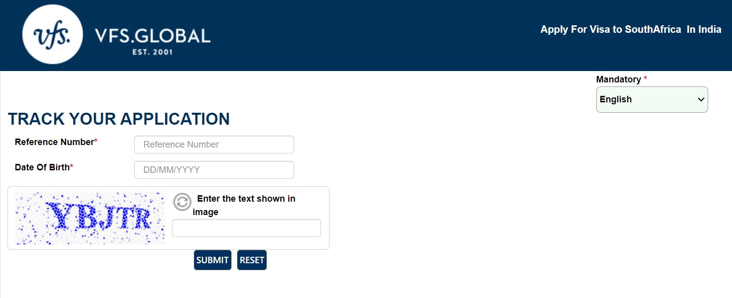 VFS South Africa visa tracking