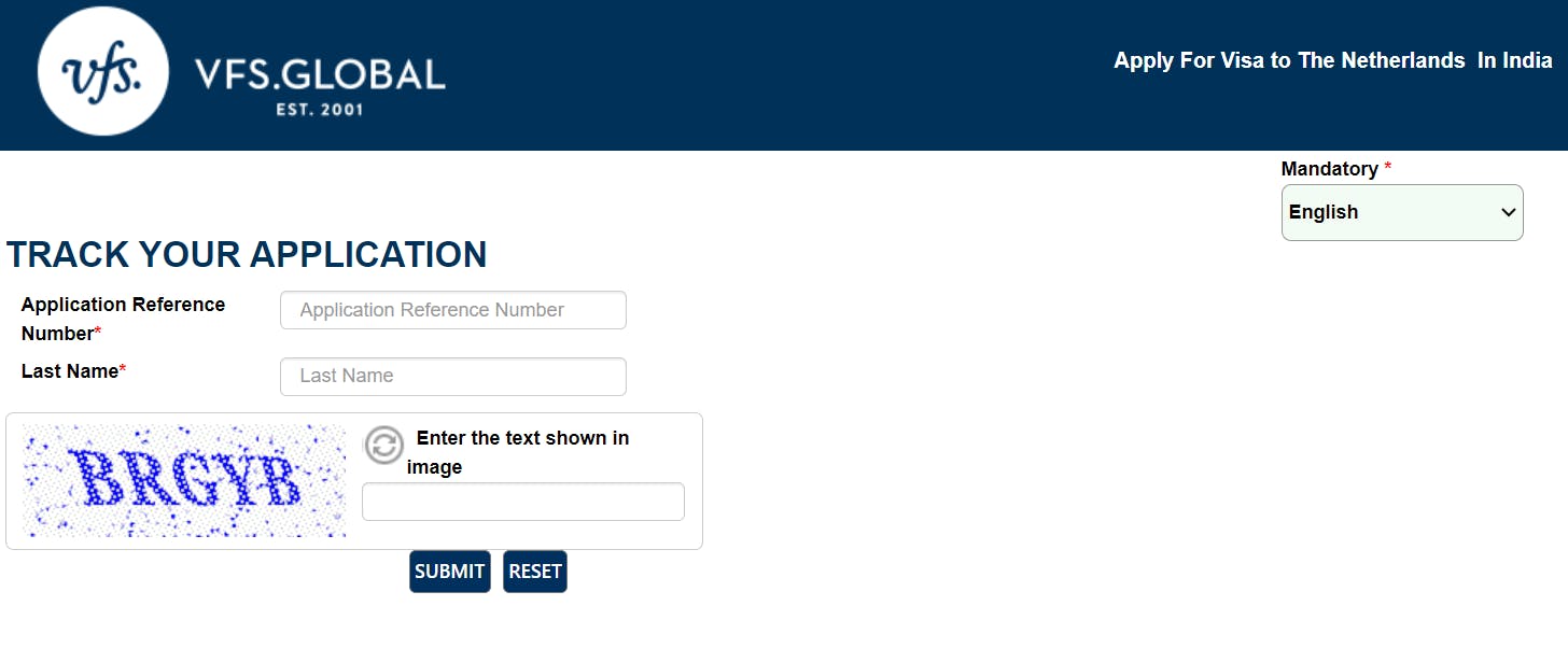 VFS Netherlands visa tracking portal