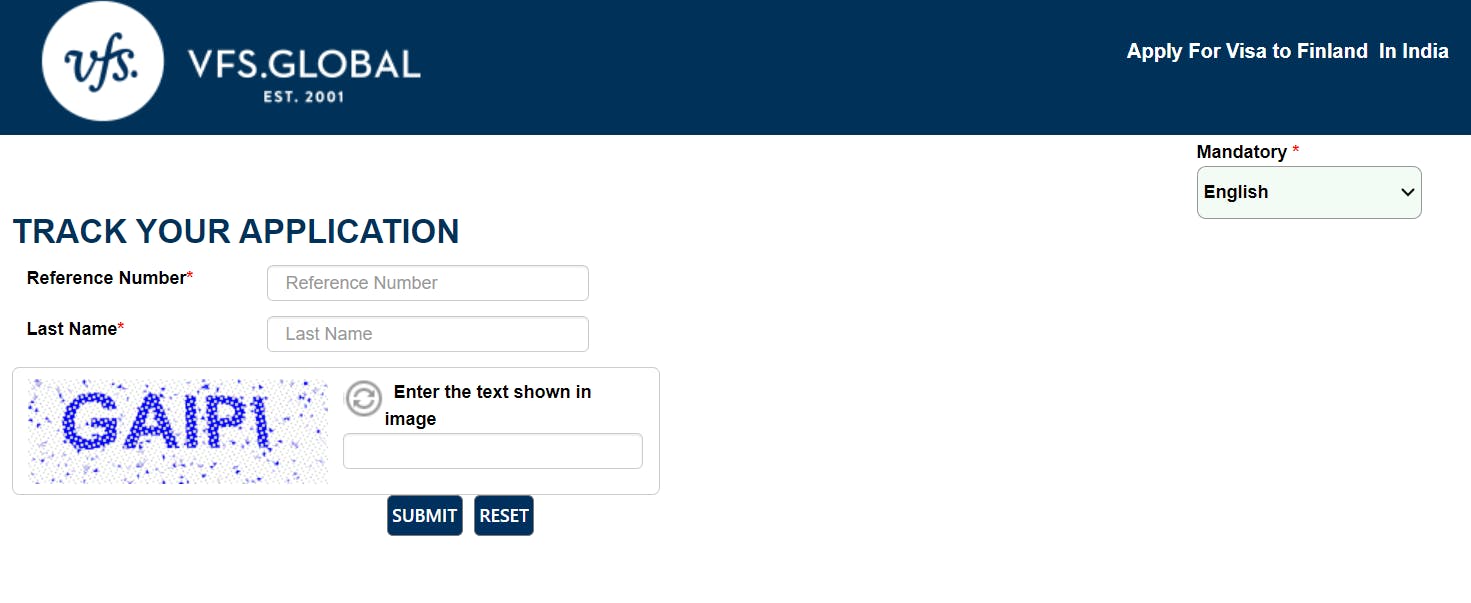 VFS Finland visa application status tracking portal