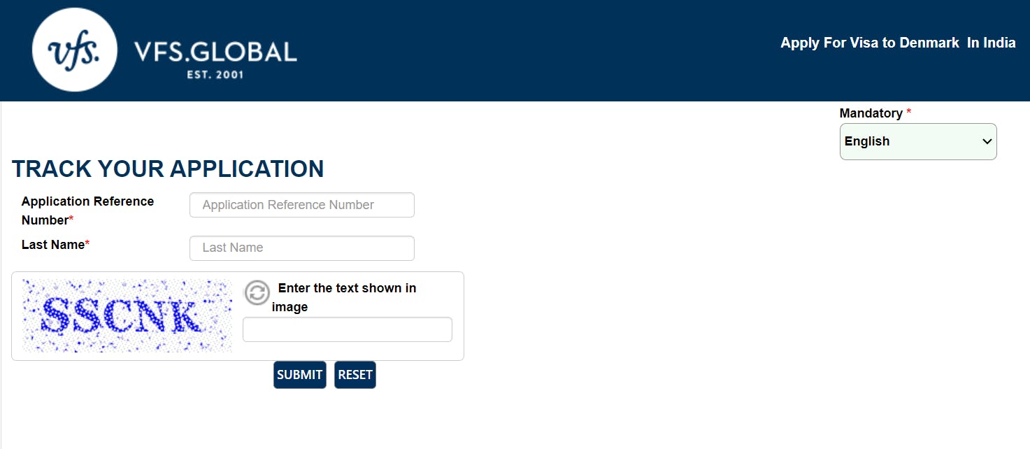 Denmark VFS global status tracking portal