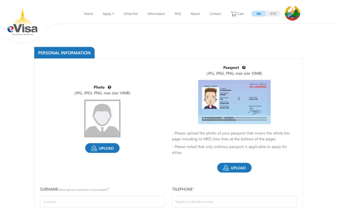 Laos e visa application form online