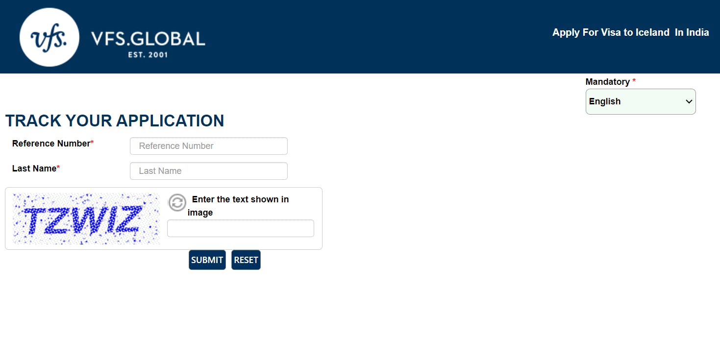 VFS Iceland visa tracking 