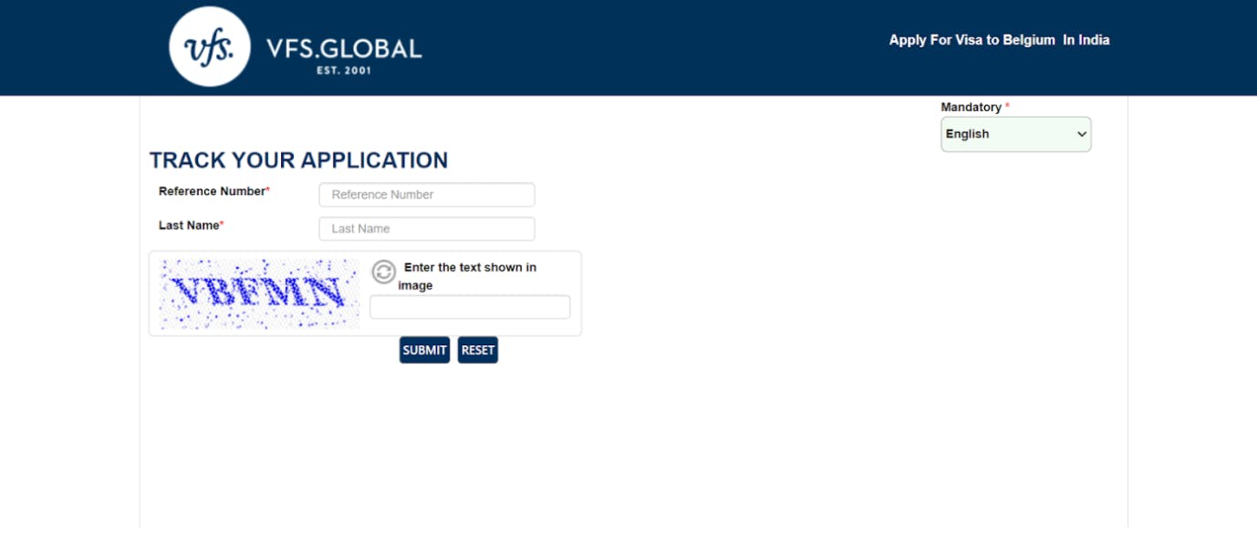 Belgium VFS tracking portal