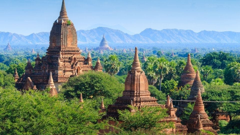 Ancient temples surrounded by lush greenery.