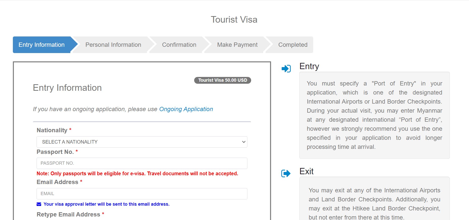 Myanmar visa application portal