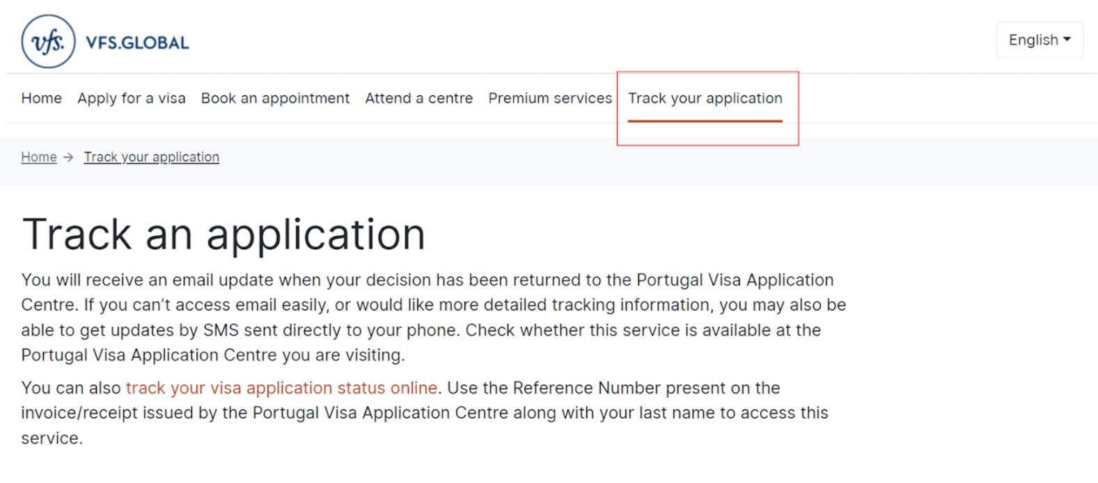 VFS global portal to track Portugal visa applications