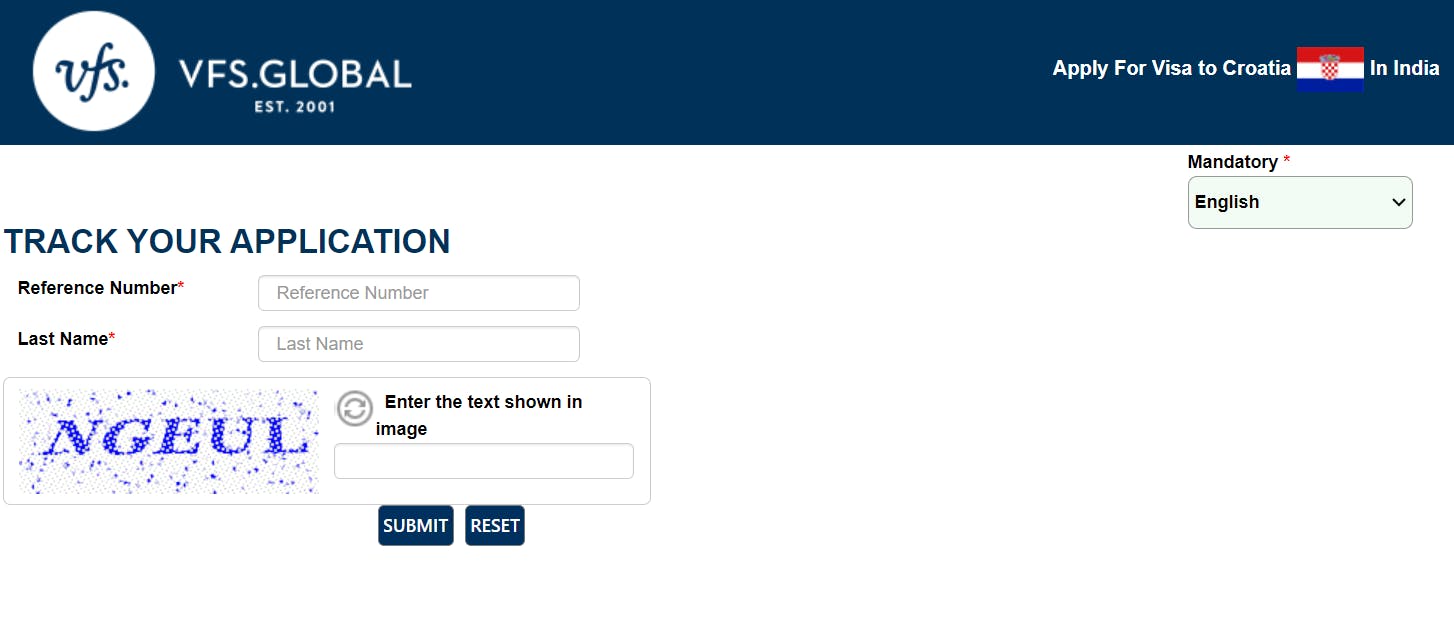 Croatia visa status checking through VFS