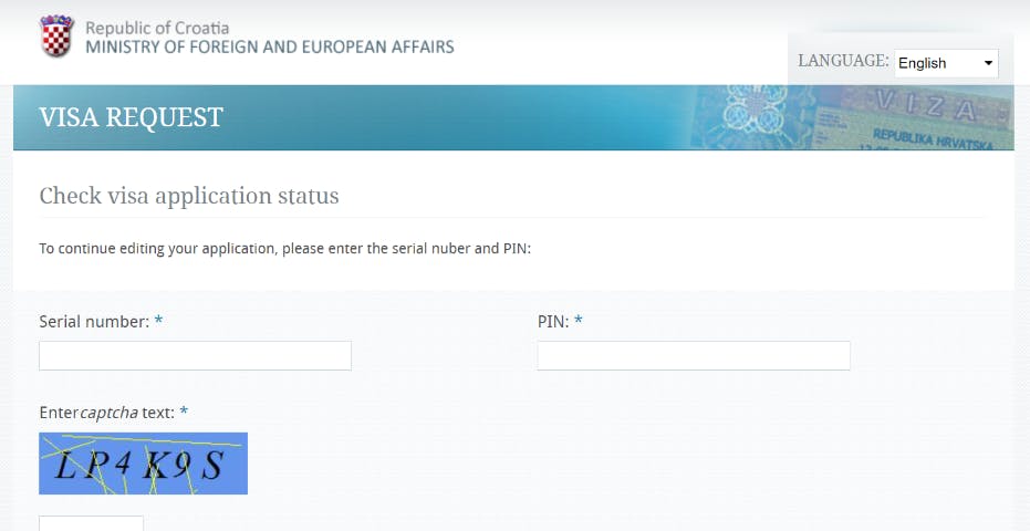 Croatia visa application through MVEP website