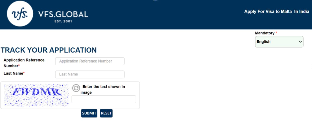 Malta visa tracking through VFS