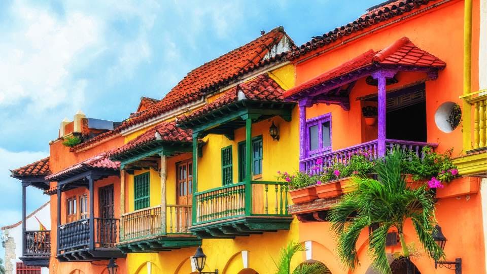 Colorful colonial balconies in Cartagena