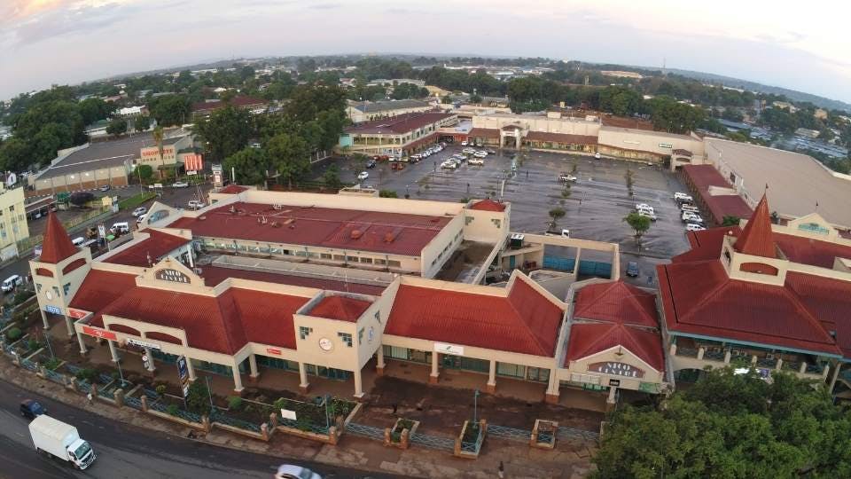 Aerial view of shopping complex in Livingstone