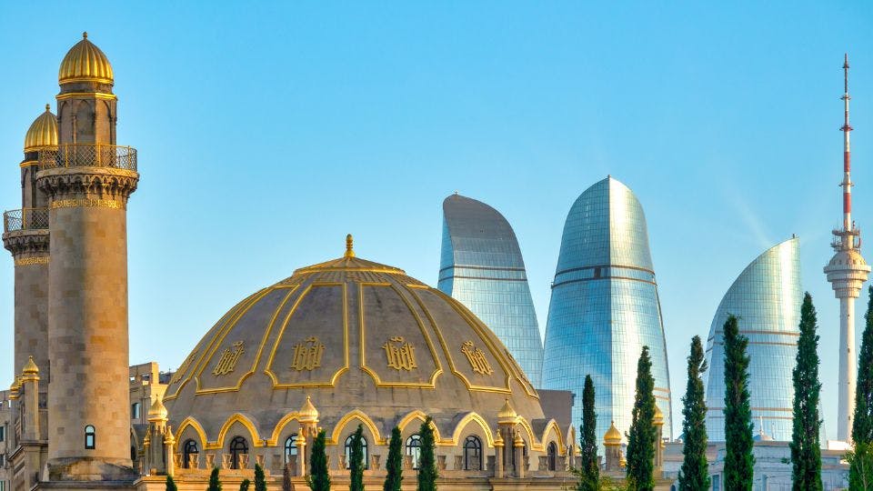 Baku architecture with Flame Towers