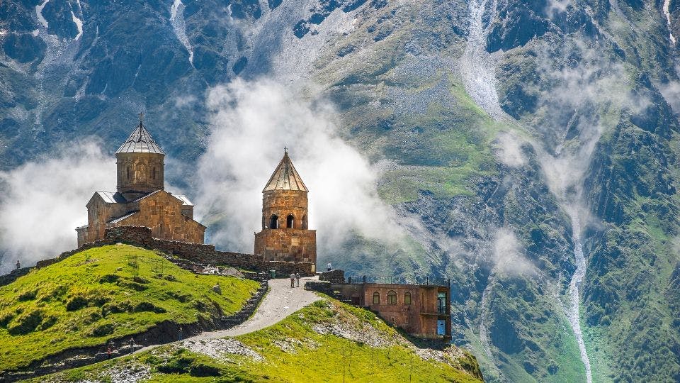 Gergeti Trinity Church in mountains