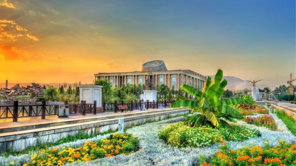 Dushanbe National Library at sunset