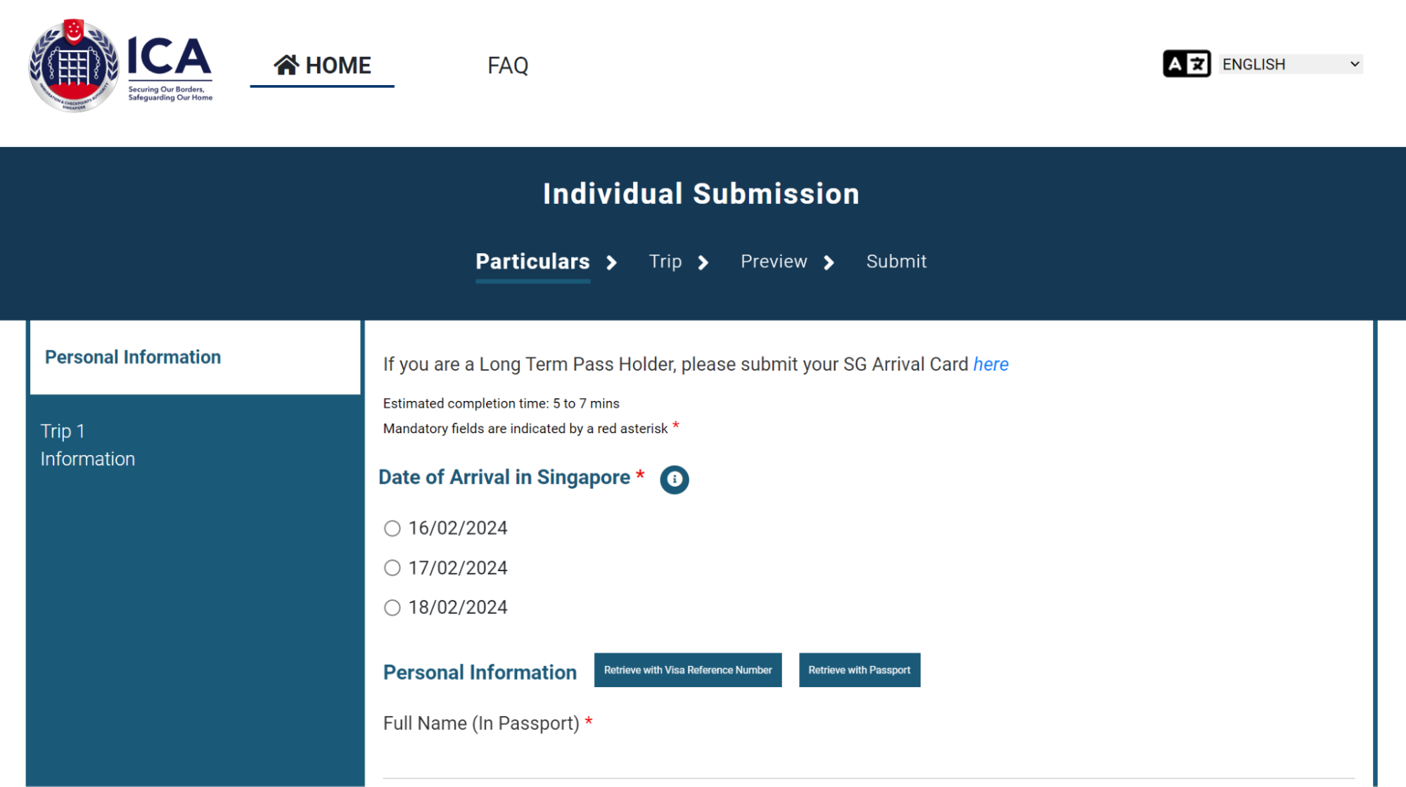 singapore arrival card application portal