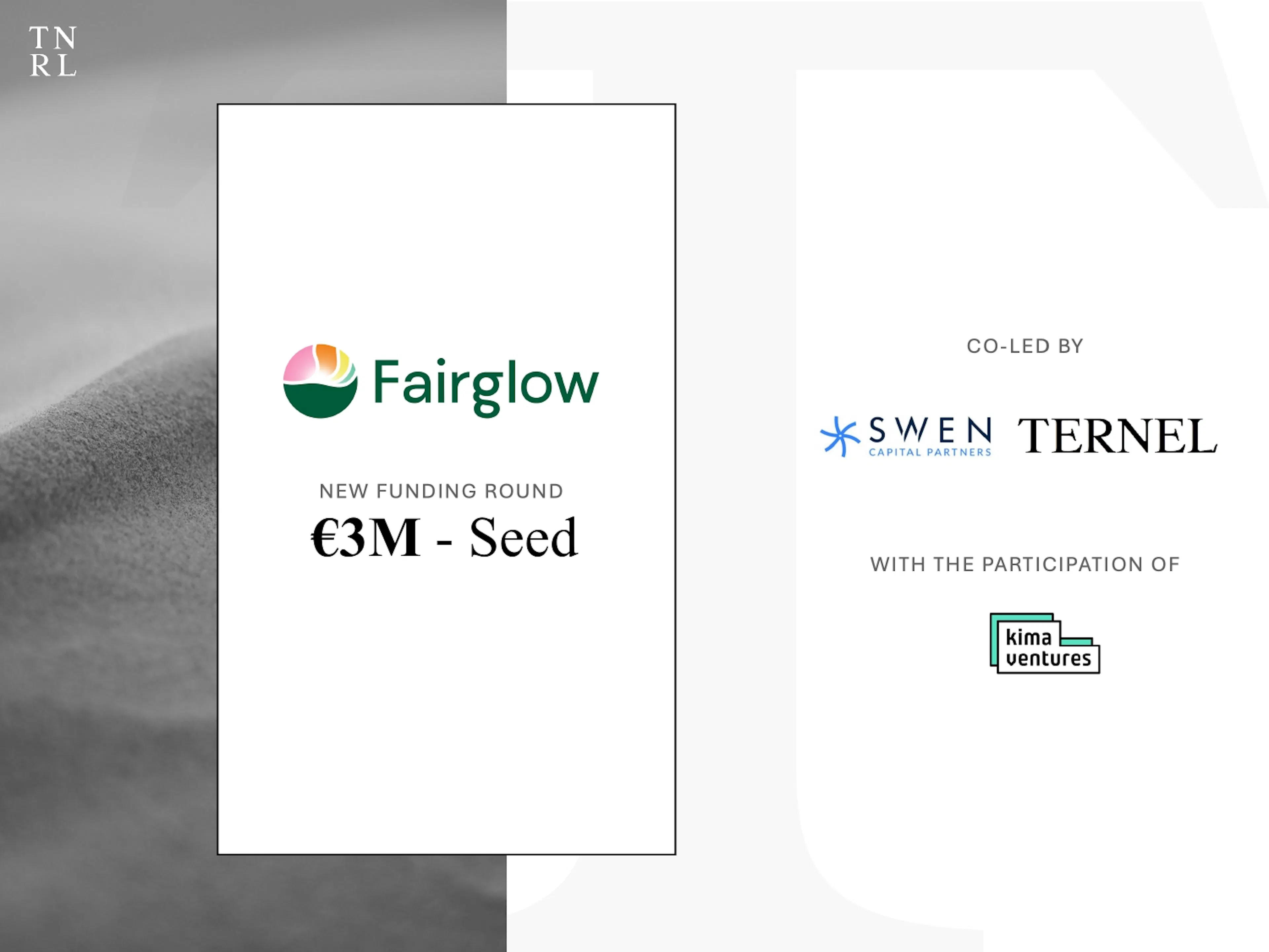 Fairglow raises €3m with Ternel, Swen CP & Kima Ventures