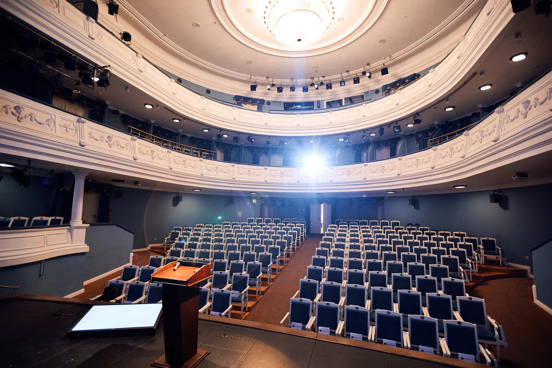 View from the stage lectern over the theatre auditorium and balconies before the Masterday conference