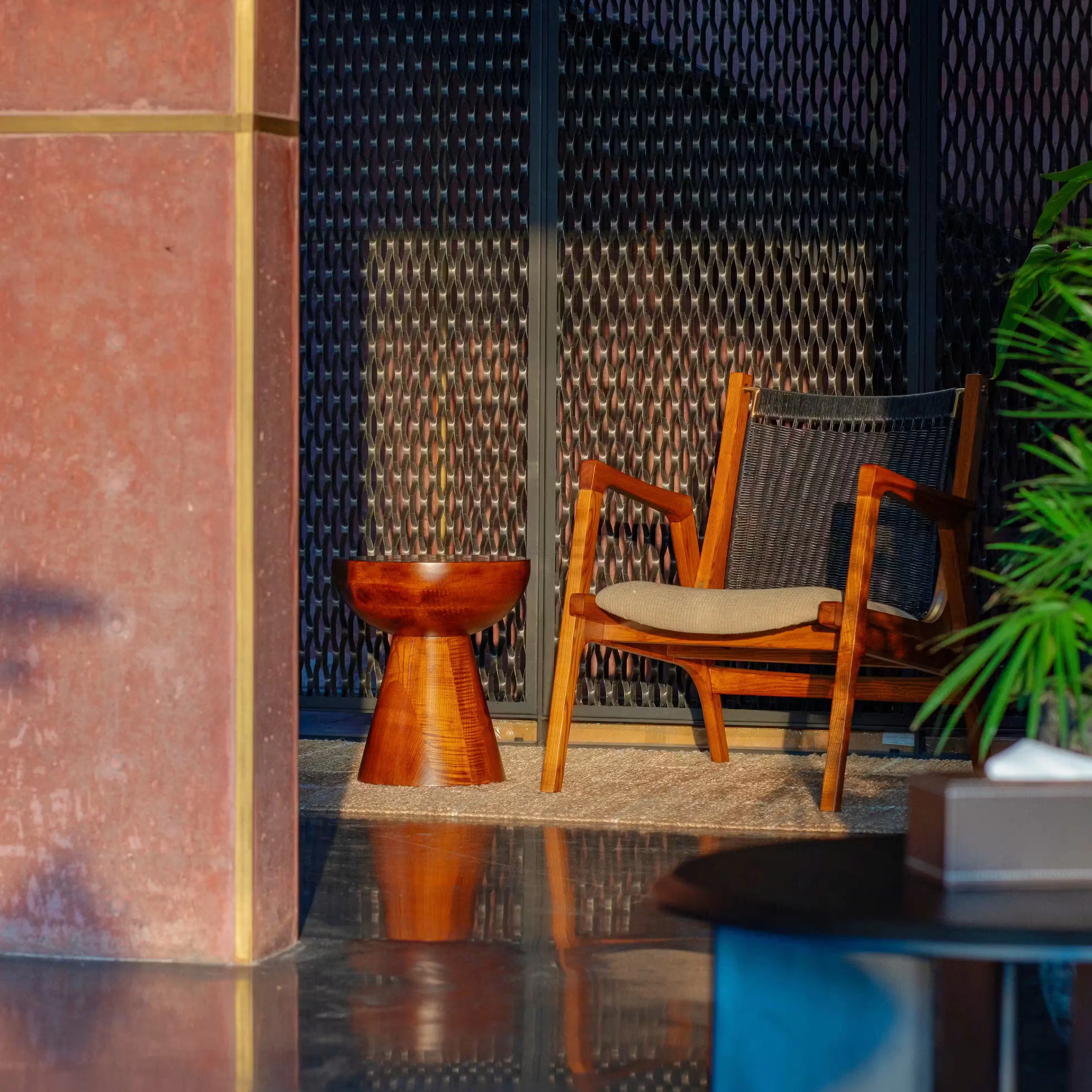 A chair with sunlight hitting on it