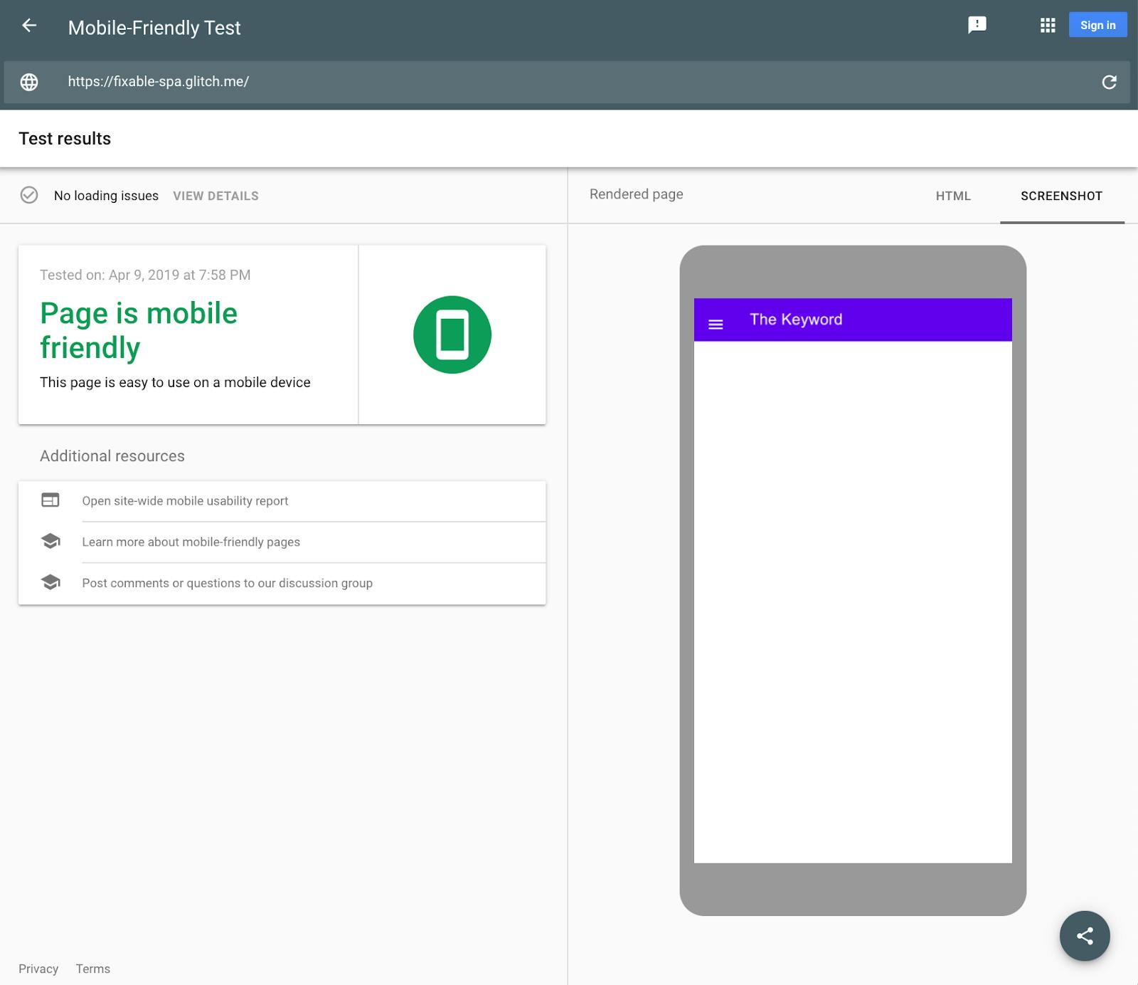 Google’s Mobile-Friendly Test demonstrates