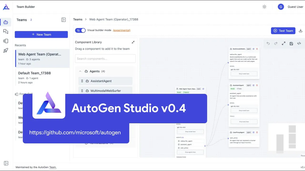 Autogen Studio interface and workspace
