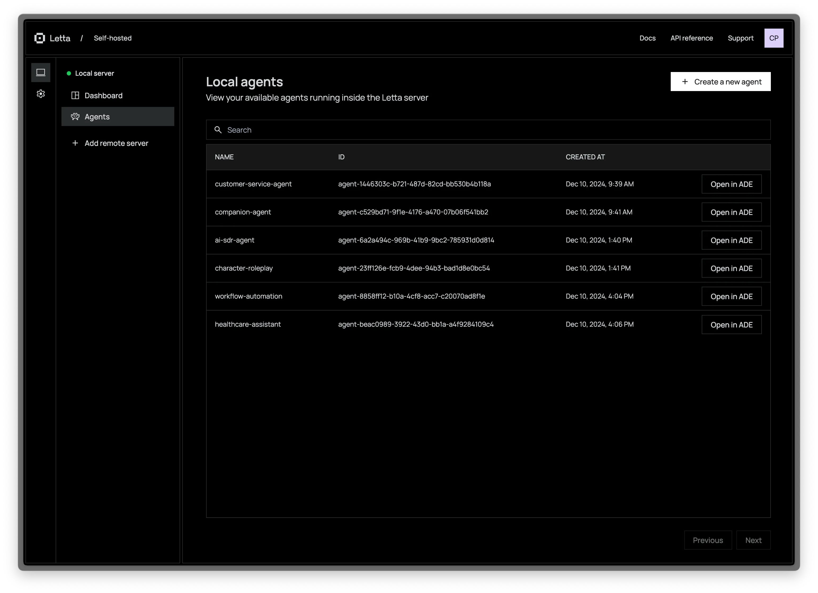 Example letta ade screenshot agents