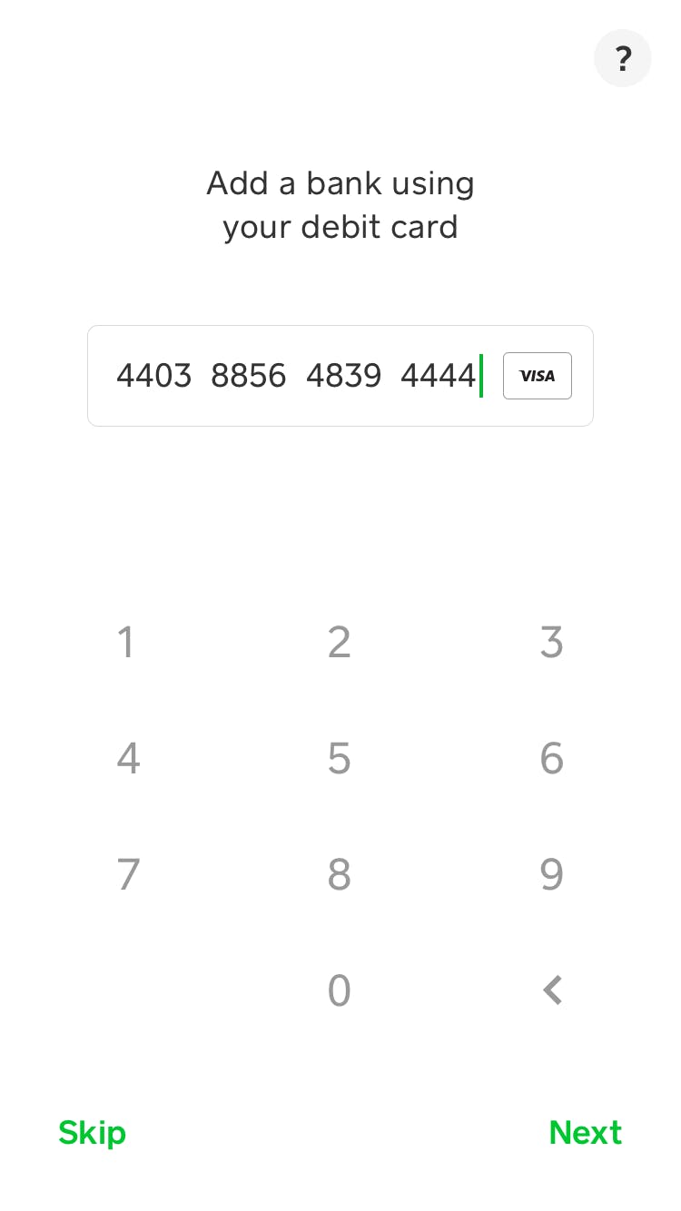 Example of adding a payment card to a Cash account