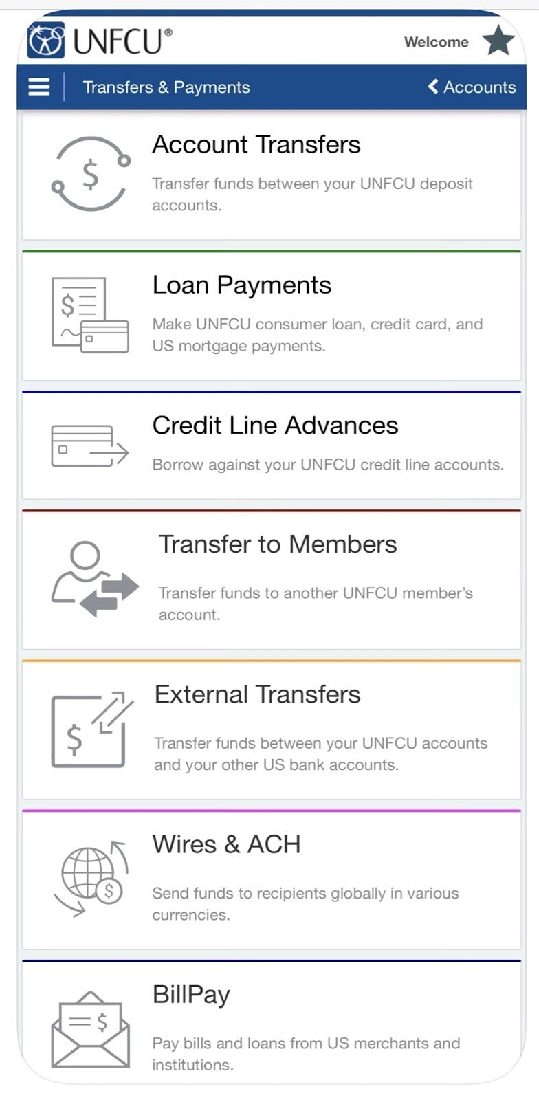 Payment categories in the UNFCU Digital Banking app