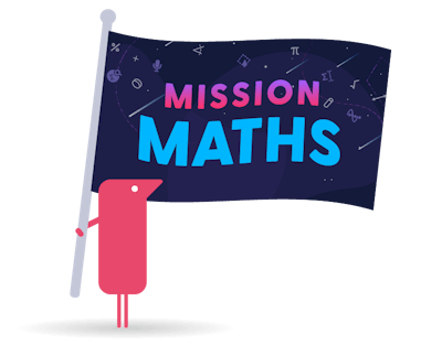 Texthelper character holding Mission Maths flag