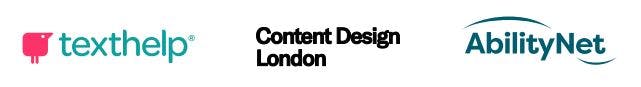 Texthelp, Content Design Londong and AbilityNet logos