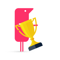 A texthelper character holding a trophy