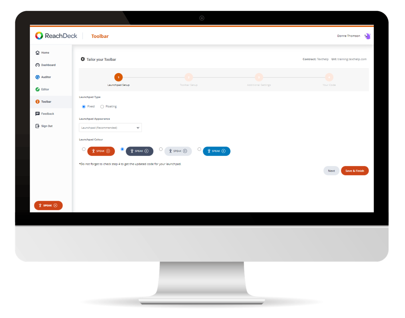 Reachdeck toolbar section where users can choose the style of launchpad they want for their toolbar