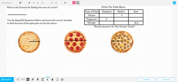 EquatIO mathspace with Pizza Pi activity