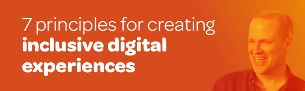 Title '7 principles for creating inclusive digital experiences' with photo of Ceri Balston