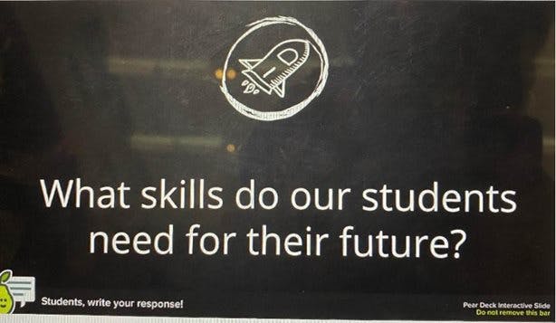 Screenshot of a PearDeck slide that asks: What skills do our students need for their future?