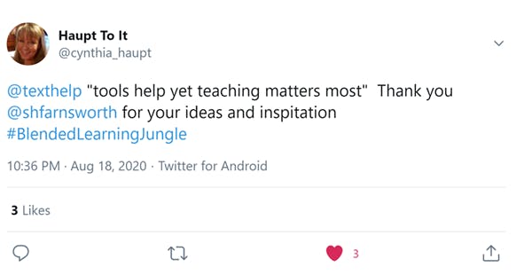 Blended Learning Jungle conference attendee Tweet