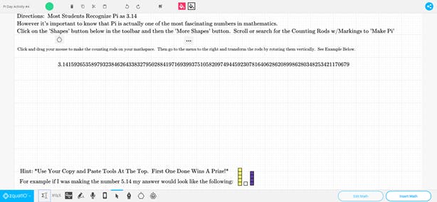 EquatIO mathspace with Counting Pi activity