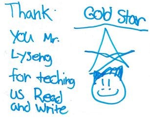 Hand written note from student for teacher