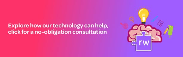 Read&Write logo on top of a brain and light bulb moment. Text reads "Explore how our technology can help, click for a no-obligation consultation."