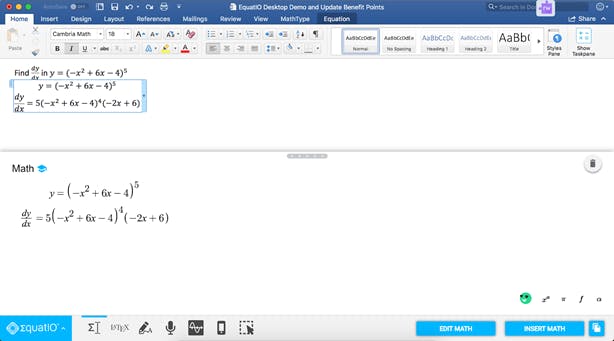 Screenshot of EquatIO editing a Microsoft Equation Item