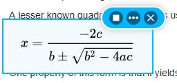 screenshot reader reading the quadratic equation aloud