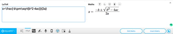 Image of EquatIO using LaTeX math content