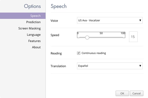 Text-to-speech screenshot Read&Write