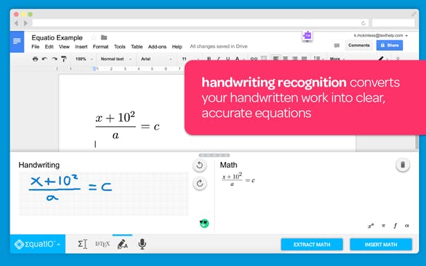 Handwriting recognition converts your handwritten work into clear, accurate equations