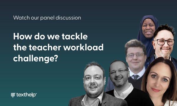 Headshots of all 6 'How do we tackle the teacher workload challenge?' panelists asking the watch our panel discussion