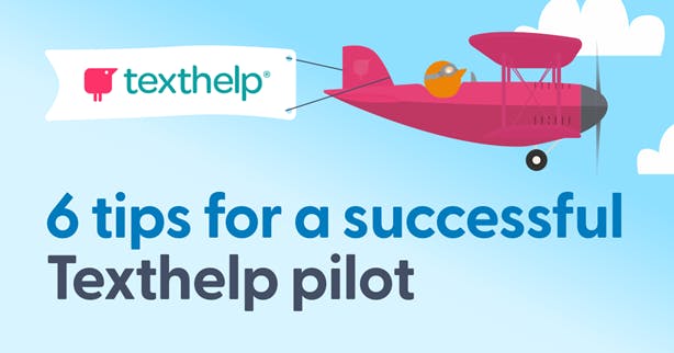 Texthelper flying an airplane with banner. Text reads: Six tips for a successful Texthelp pilot