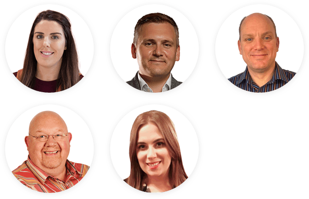 Headshots of DSA Team - Nicole Michael, Bob Preston, Philip Burgin, Louise Martini and Stuart Marsden