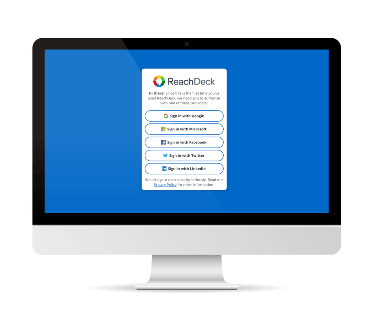 Login screen of ReachDeck with multiple options for signing in.