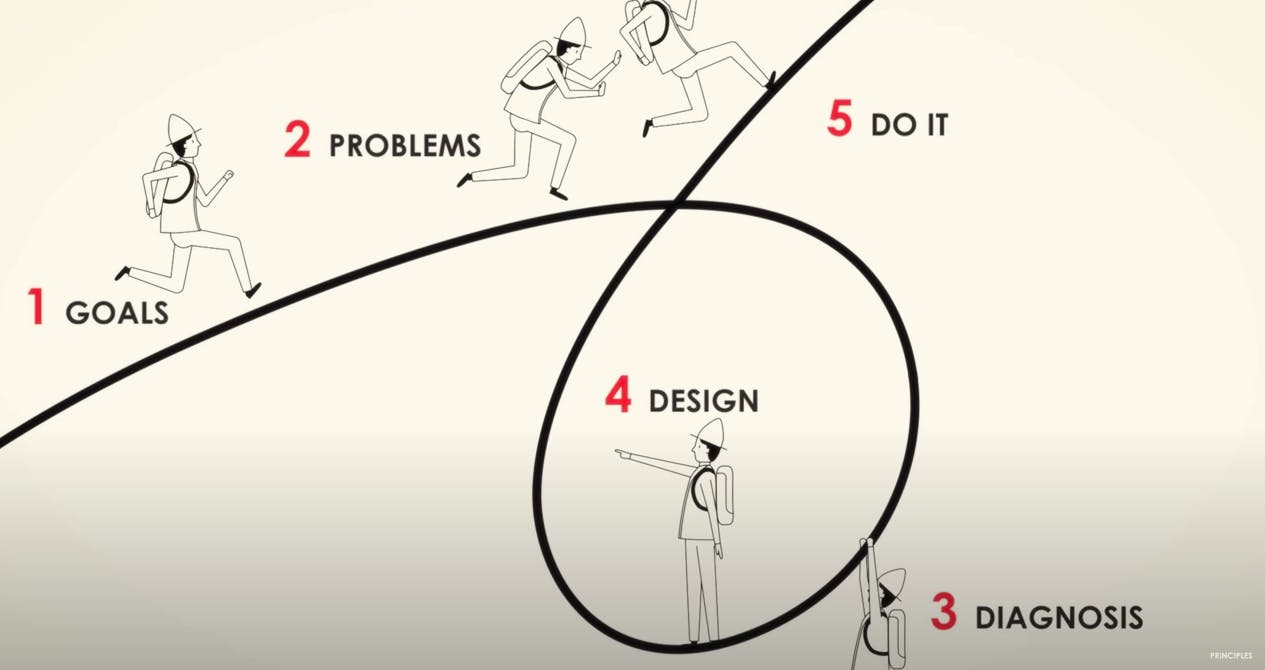 big picture of all the steps, goals, problems, diagnosis, design, do it 